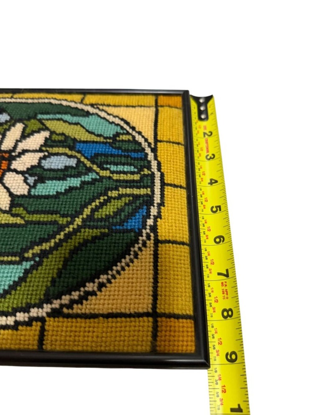 Framed Floral Needlepoint Wall Art Sunset Designs Stained Glass Vintage 70s - Picture 6 of 11